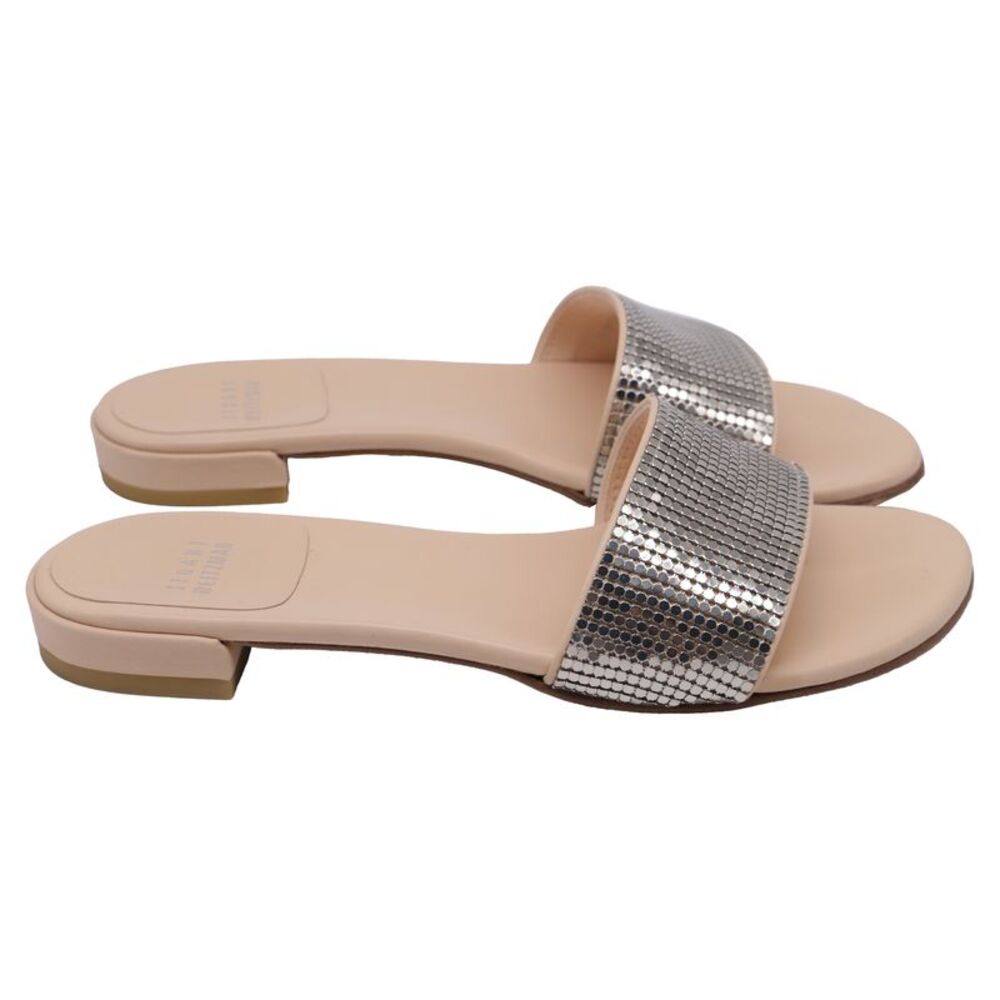 Stuart Weitzman Embellished Slide Flats in Silver Leather